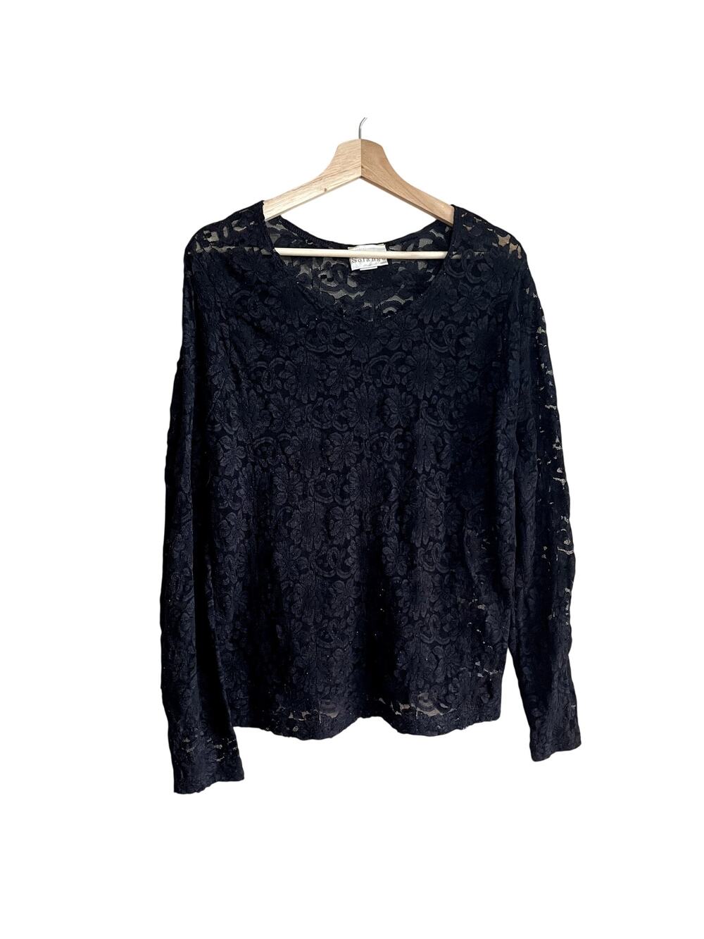 Solange sheer lace long sleeved pullover black shirt women's 26/28‎ nylon grunge
